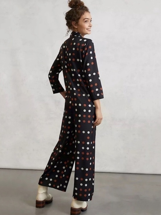 Porridge by Anthropologie Polka Dot Waistless Jumpsuit in Navy Size Medium - Picture 3 of 5